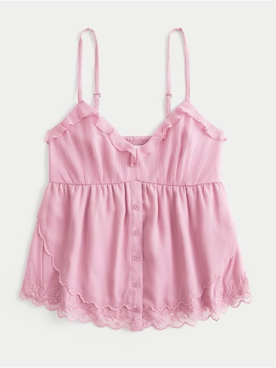Hollister Tops - ⭐️ 2 for $15. Hollister Light Pink Ruffled Button-Front Tank Baby Doll Top